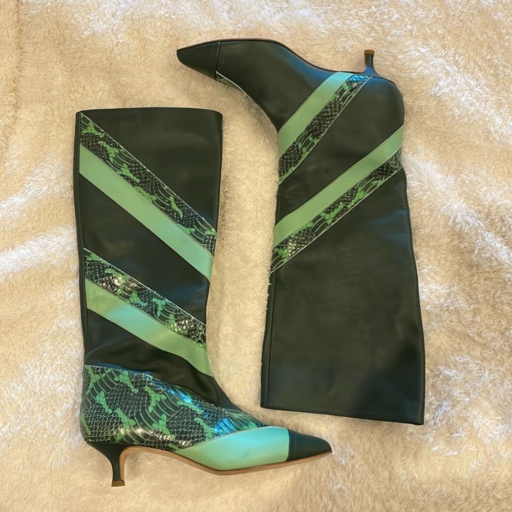 Tibi Green Python Boots W/Kitten Heel - image 2